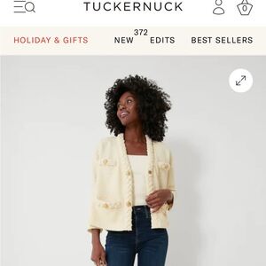 Tuckernuck Tweed Clodagh Jacket Pearl White, Sz M Braided Trim Gold Buttons